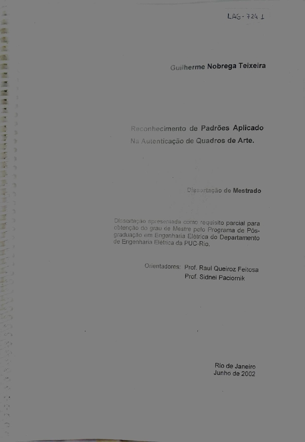 Reconhecimento de Padrões Aplicado na Autenticação de Quadros de Arte