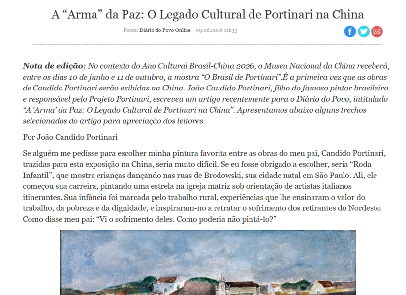 A “Arma” da Paz: O Legado Cultural de Portinari na China