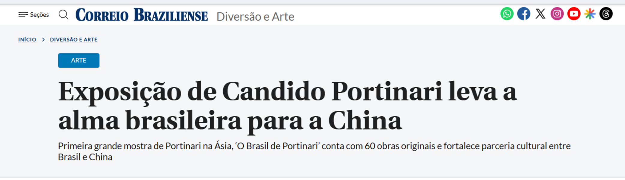Exposição de Candido Portinari leva a alma brasileira para a China