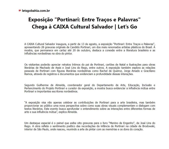 Exposição "Portinari: Entre Traços e Palavras" Chega à CAIXA Cultural Salvador 